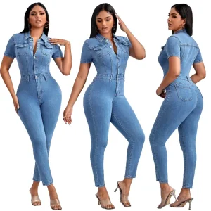 combinaison jean femme manche courte