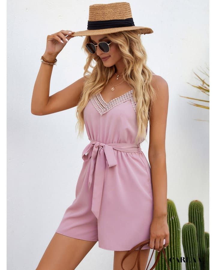 élégant combishort rose à dentelle