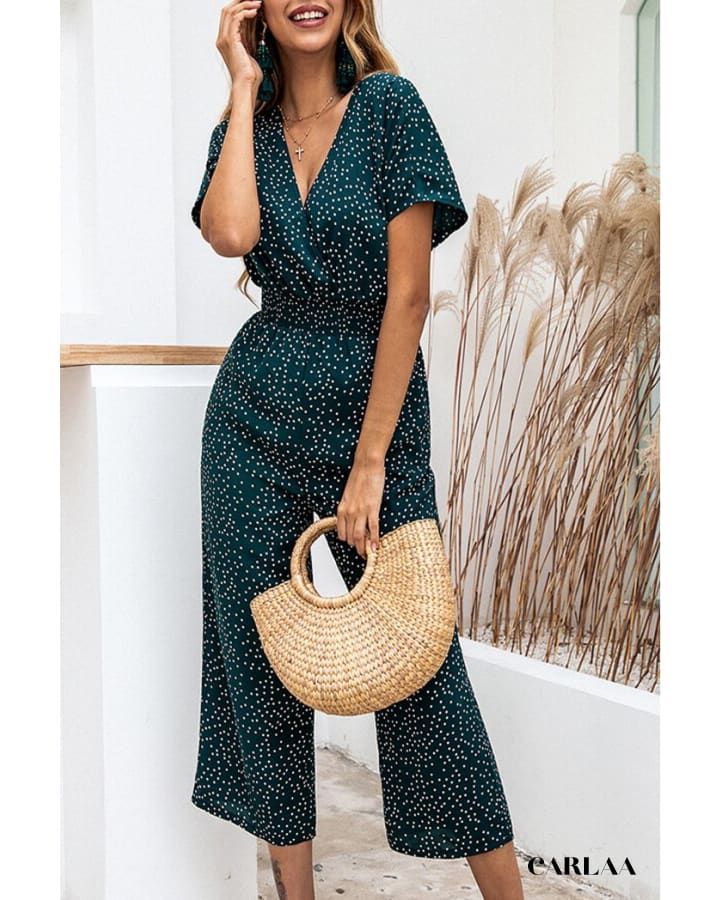 combinaison femme verte à pois