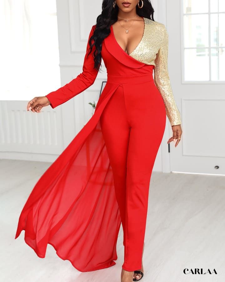 combinaison femme rouge chic