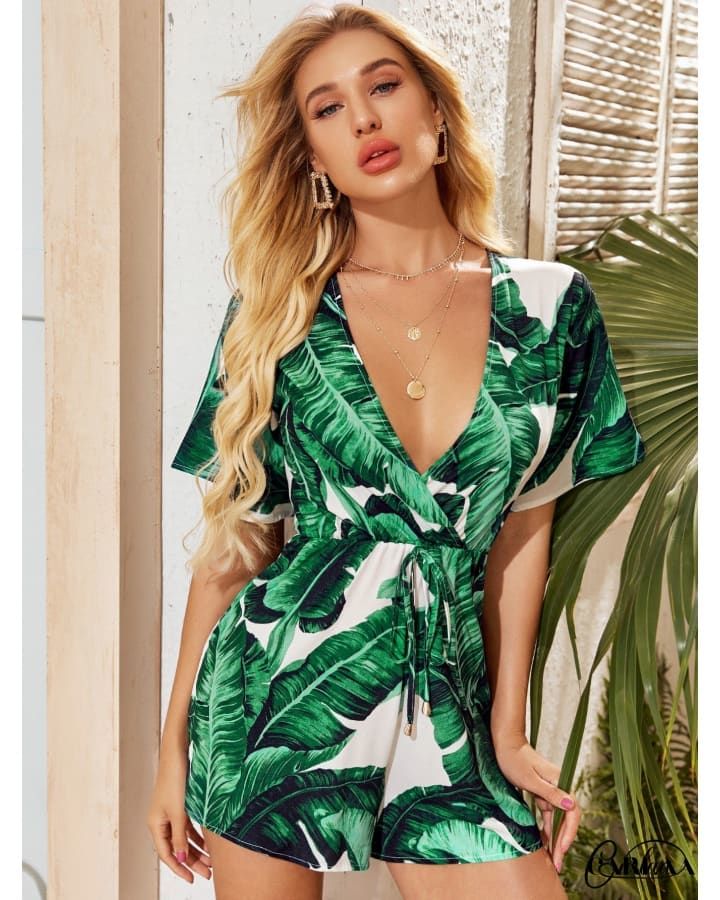 combishort fleuri vert