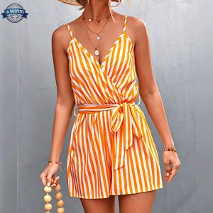 Combishort orange à rayures blanches