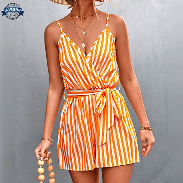 Combishort orange à rayures blanches