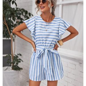 combishort rayée en lin