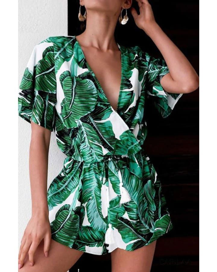 barboteuse vert floral